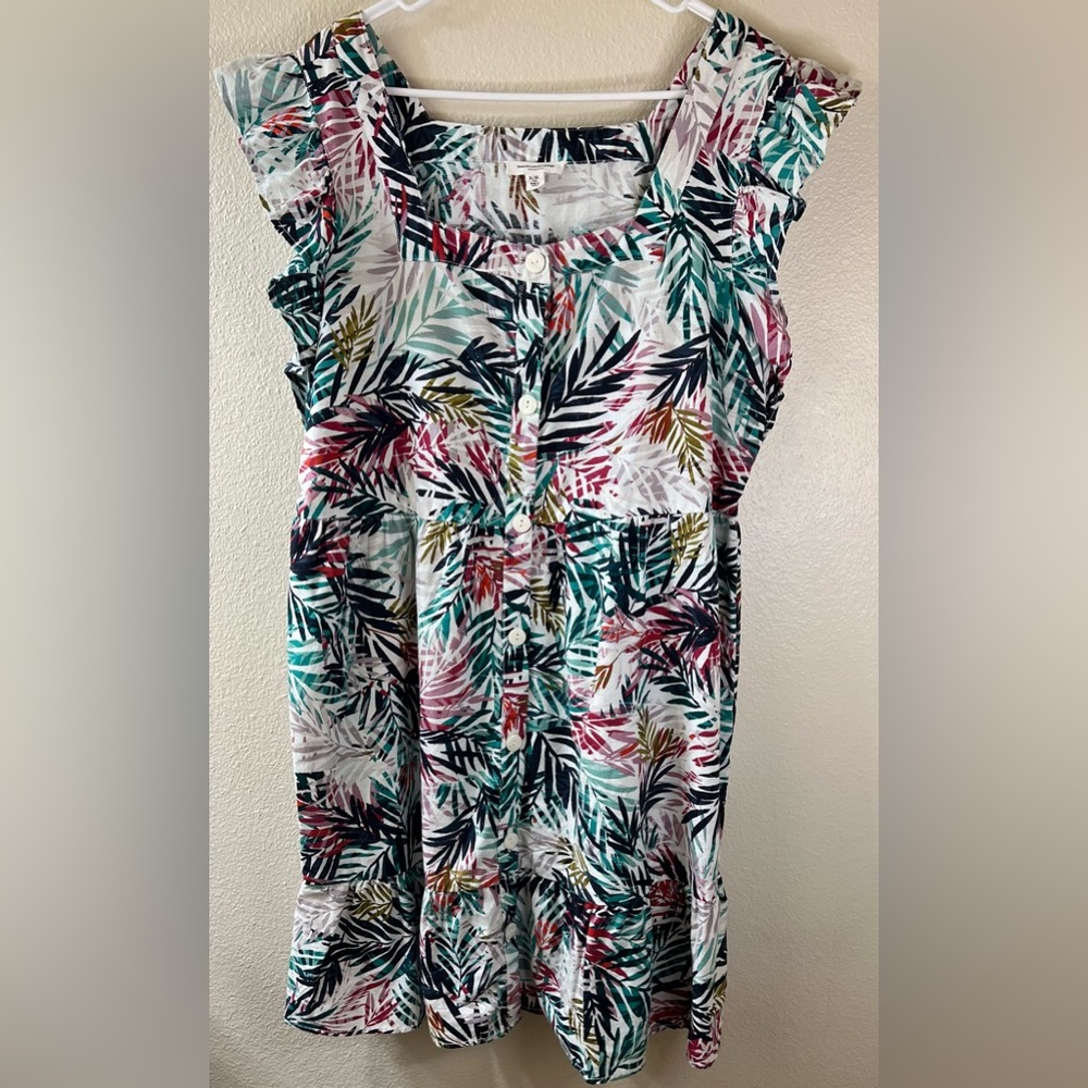 BeachLunchLounge Ruffle Sleeve Palm Leaf Pattern Cotton Linen Blend Dress Sz XL